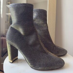 Michael Michael Kors Gold Glitter Sock Boots‎ Block Heel Sparkle Party Size 9.5